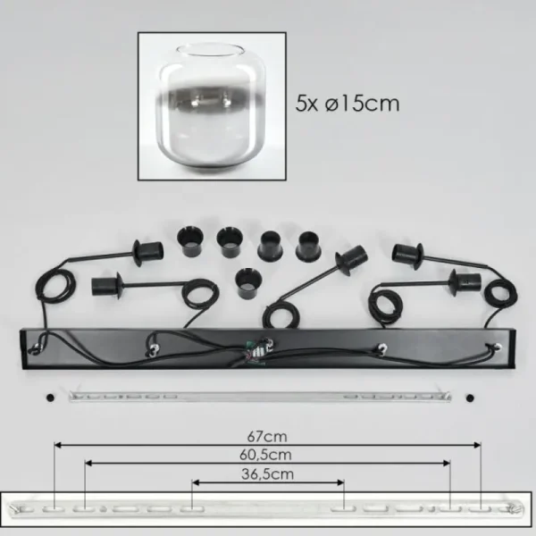 hofstein Suspension Verre 15 cm Lauden Chrome, Clair, Fumé, 5 lumières* Lampes Modernes