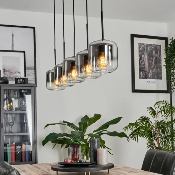 hofstein Suspension Verre 15 cm Lauden Chrome, Clair, Fumé, 5 lumières* Lampes Modernes