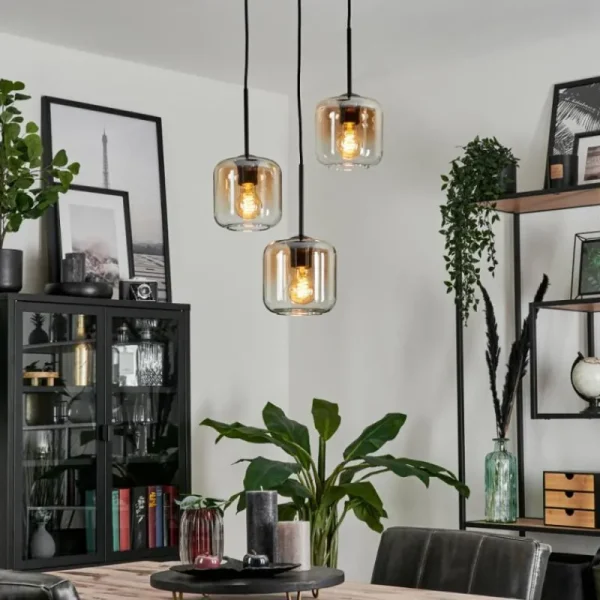 hofstein Suspension Verre 15 cm Lauden Ambre, Clair, 3 lumières* Lampes En Verre