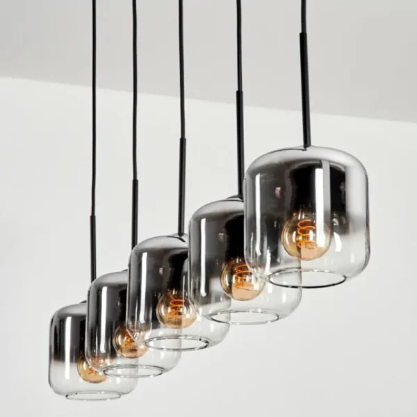 hofstein Suspension Verre 15 cm Lauden Chrome, Clair, Fumé, 5 lumières* Lampes Modernes