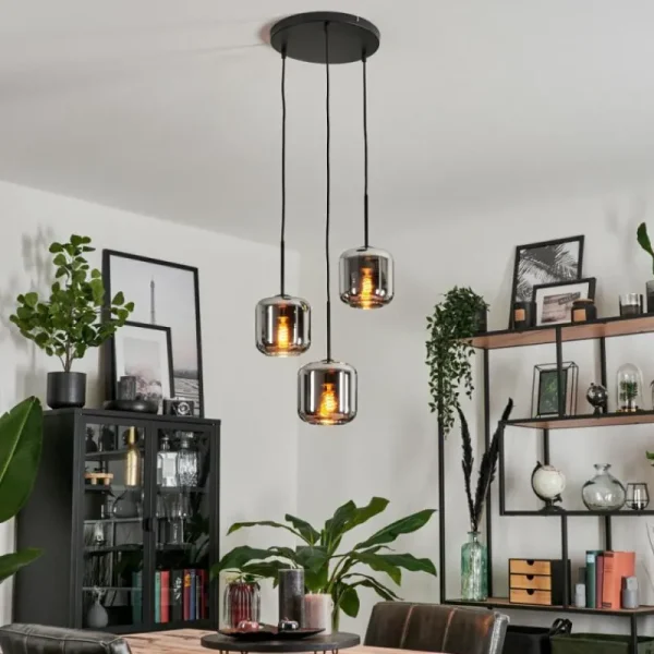 hofstein Suspension Verre 15 cm Lauden Chrome, Fumé, 3 lumières* Lampes Modernes