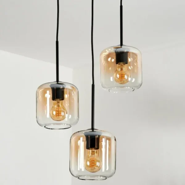 hofstein Suspension Verre 15 cm Lauden Ambre, Clair, 3 lumières* Lampes En Verre
