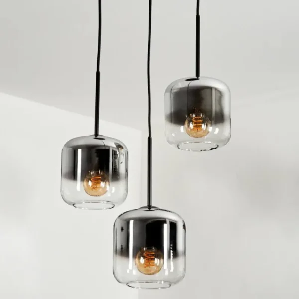 hofstein Suspension Verre 15 cm Lauden Chrome, Clair, Fumé, 3 lumières* Lampes Modernes