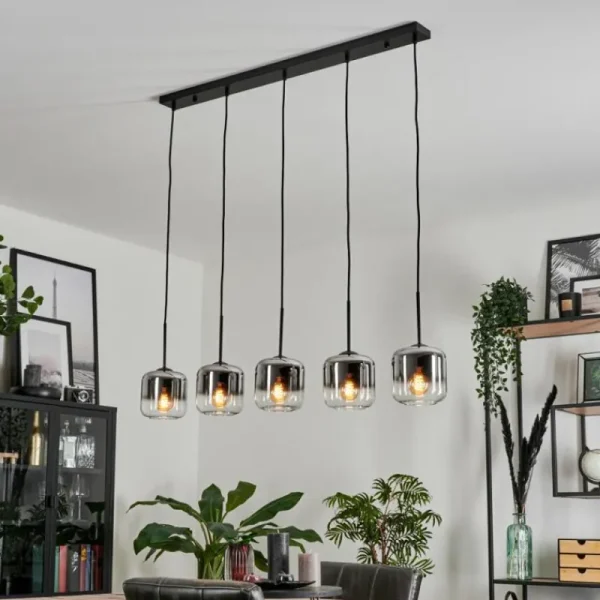 hofstein Suspension Verre 15 cm Lauden Chrome, Clair, Fumé, 5 lumières* Lampes Modernes