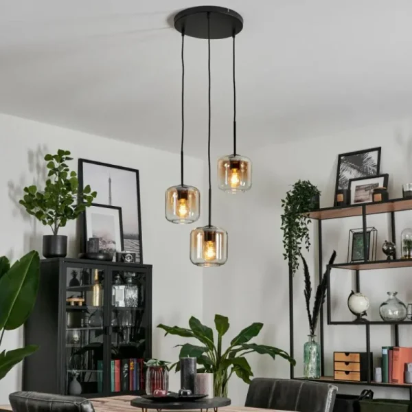 hofstein Suspension Verre 15 cm Lauden Ambre, Clair, 3 lumières* Lampes En Verre