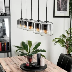 hofstein Suspension Verre 15 cm Lauden Chrome, Clair, Fumé, 5 lumières* Lampes Modernes