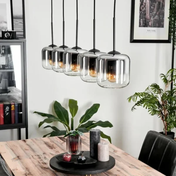 hofstein Suspension Verre 15 cm Lauden Chrome, Clair, Fumé, 5 lumières* Lampes Modernes