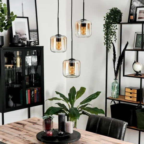 hofstein Suspension Verre 15 cm Lauden Ambre, Clair, 3 lumières* Lampes En Verre