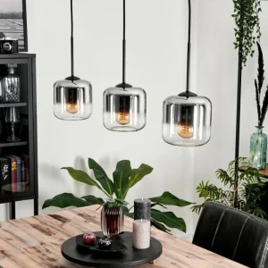 hofstein Suspension Verre 15 cm Lauden Chrome, Clair, Fumé, 3 lumières* Lampes Modernes