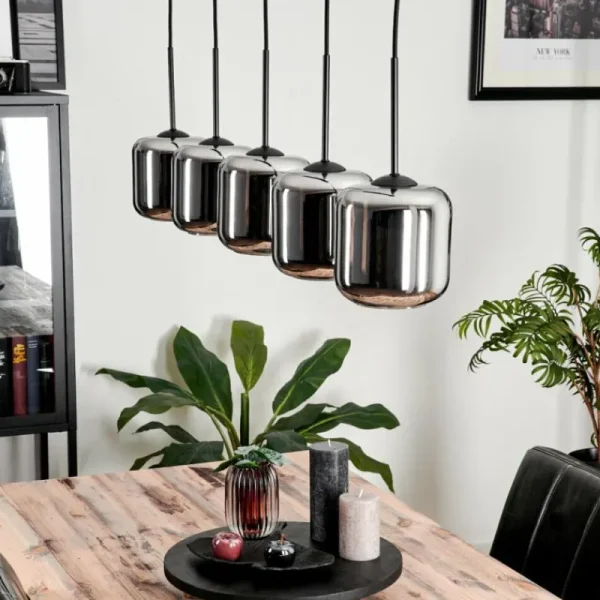 hofstein Suspension Verre 15 cm Lauden Chrome, Fumé, 5 lumières* Lampes Modernes