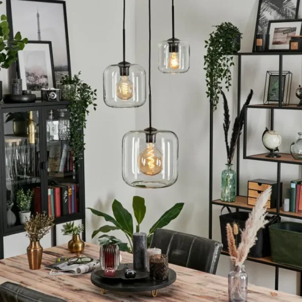 hofstein Suspension Verre 25cm, 20cm, 15cm Lauden Clair, 3 lumières* Lampes En Verre
