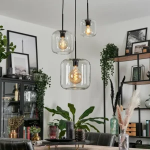 hofstein Suspension Verre 25cm, 20cm, 15cm Lauden Clair, 3 lumières* Lampes En Verre