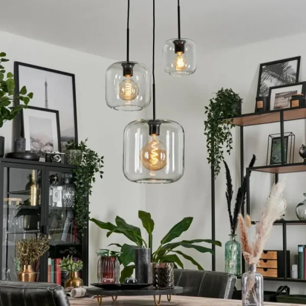 hofstein Suspension Verre 25cm, 20cm, 15cm Lauden Clair, 3 lumières* Lampes En Verre