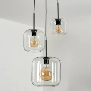 hofstein Suspension Verre 25cm, 20cm, 15cm Lauden Clair, 3 lumières* Lampes En Verre