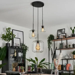 hofstein Suspension Verre 25cm, 20cm, 15cm Lauden Clair, 3 lumières* Lampes En Verre