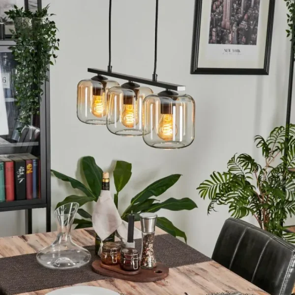 hofstein Suspension Verre 15cm Lauden Ambre, Clair, 3 lumières* Lampes En Verre