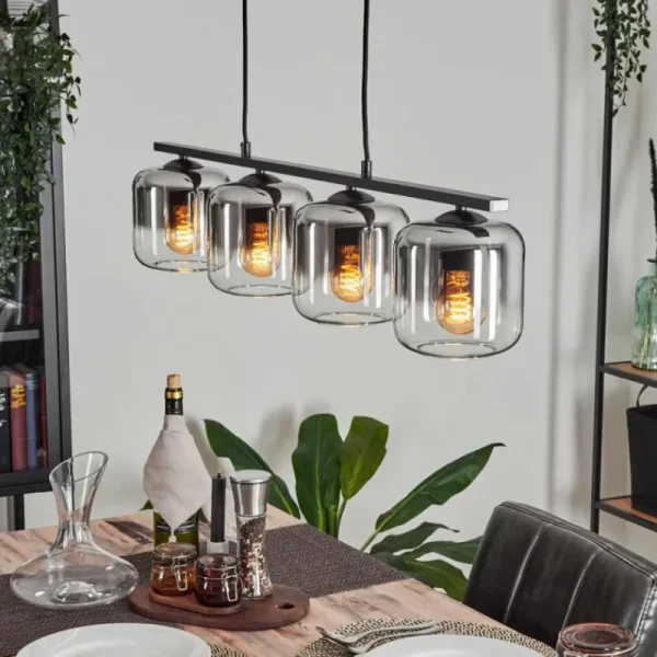 hofstein Suspension Verre 15cm Lauden Clair, Fumé, 4 lumières* Lampes Modernes
