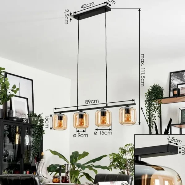 hofstein Suspension Verre 15cm Lauden Ambre, 4 lumières* Lampes En Verre