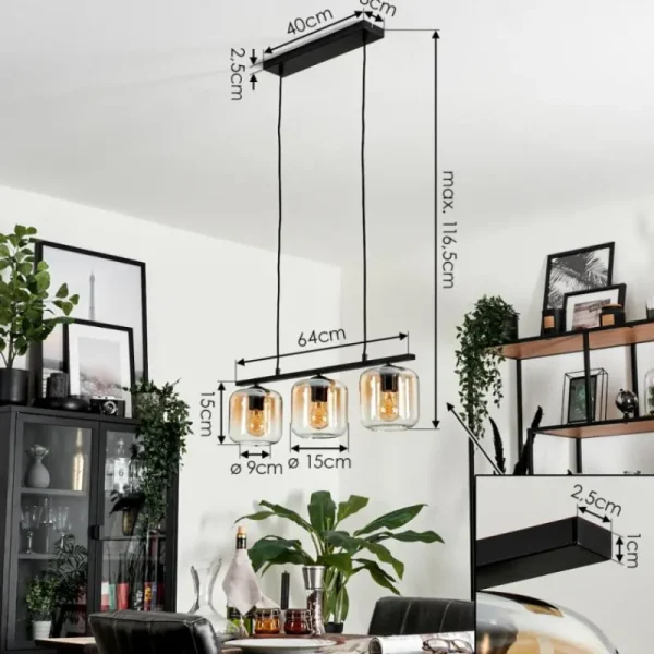 hofstein Suspension Verre 15cm Lauden Ambre, Clair, 3 lumières* Lampes En Verre