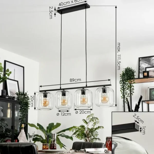 hofstein Suspension Verre 20cm Lauden Clair, 4 lumières* Lampes En Verre