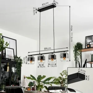 hofstein Suspension Verre 15cm Lauden Clair, Fumé, 4 lumières* Lampes Modernes