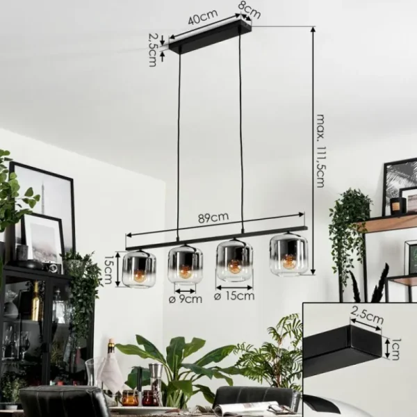 hofstein Suspension Verre 15cm Lauden Clair, Fumé, 4 lumières* Lampes Modernes