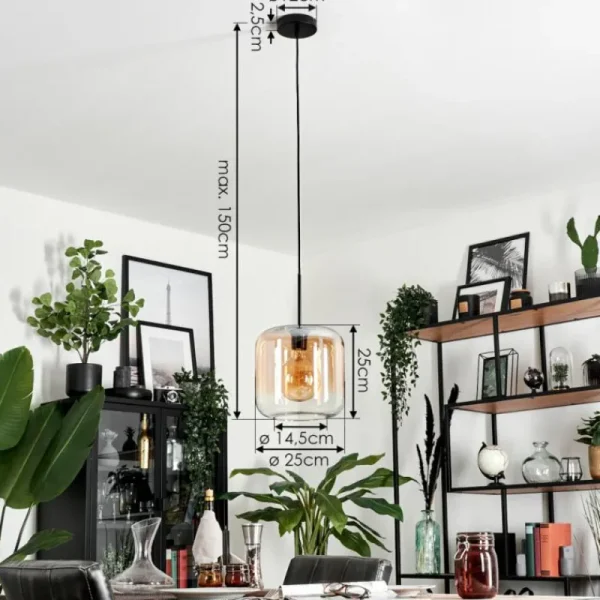 hofstein Suspension Verre 25cm Lauden Ambre, Clair, 1 lumière* Lampes En Verre