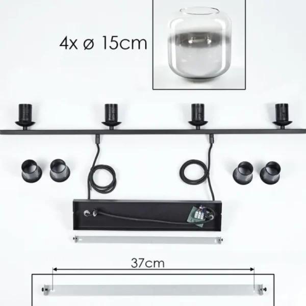 hofstein Suspension Verre 15cm Lauden Clair, Fumé, 4 lumières* Lampes Modernes