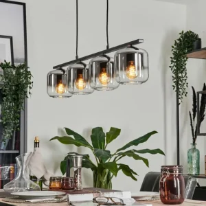 hofstein Suspension Verre 15cm Lauden Clair, Fumé, 4 lumières* Lampes Modernes