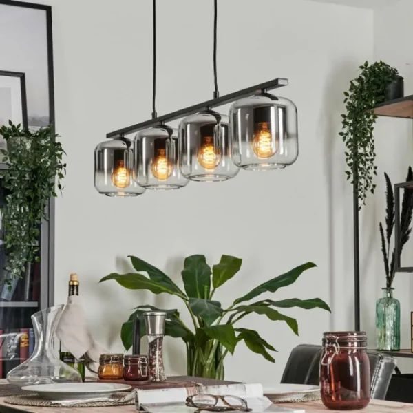 hofstein Suspension Verre 15cm Lauden Clair, Fumé, 4 lumières* Lampes Modernes