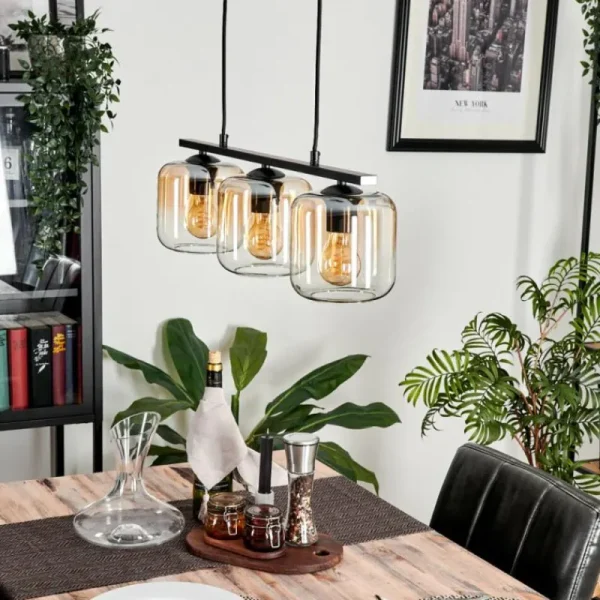 hofstein Suspension Verre 15cm Lauden Ambre, Clair, 3 lumières* Lampes En Verre