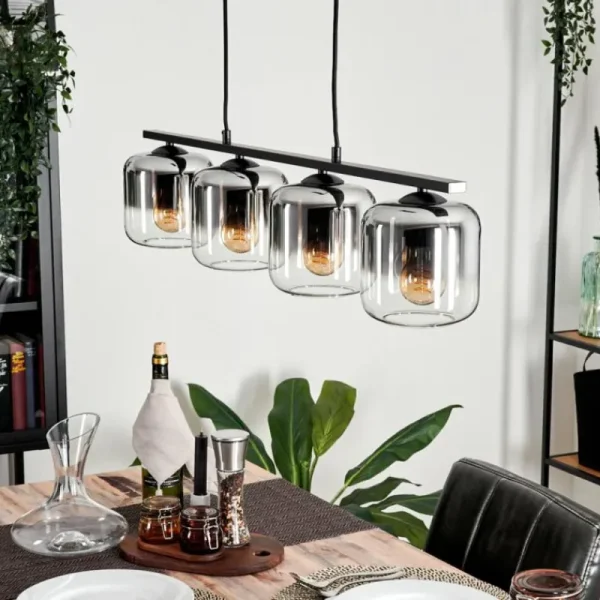 hofstein Suspension Verre 15cm Lauden Clair, Fumé, 4 lumières* Lampes Modernes