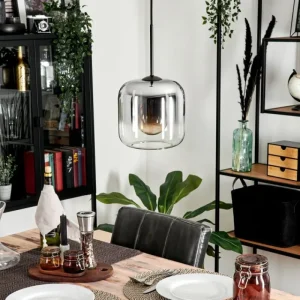hofstein Suspension Verre 20cm Lauden Chrome, Clair, Fumé, 1 lumière* Lampes Modernes