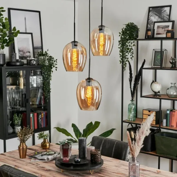 hofstein Suspension Verre 20cm Vevino Ambre, 3 lumières* Lampes En Verre