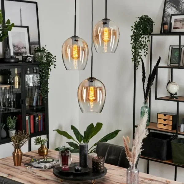 hofstein Suspension Verre 20cm Vevino Ambre, Clair, 3 lumières* Lampes En Verre