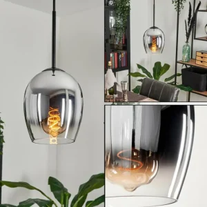 hofstein Suspension Verre 15cm Vevino Chrome, Clair, Fumé, 1 lumière* Lampes Modernes