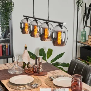 hofstein Suspension Verre 15cm Vevino Chrome, Fumé, 4 lumières* Lampes Modernes