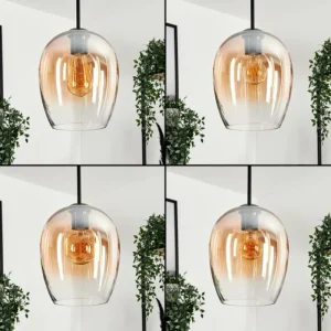 hofstein Suspension Verre 20cm Vevino Ambre, Clair, 3 lumières* Lampes En Verre