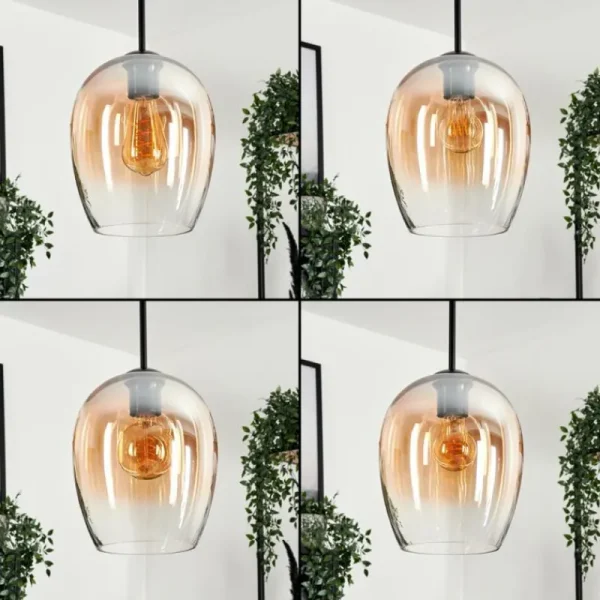 hofstein Suspension Verre 20cm Vevino Ambre, Clair, 3 lumières* Lampes En Verre
