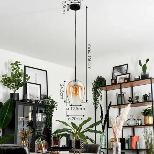 hofstein Suspension Verre 20cm Vevino Noir, 1 lumière* Lampes En Verre