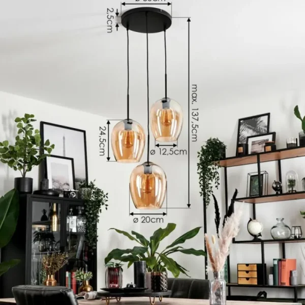hofstein Suspension Verre 20cm Vevino Ambre, 3 lumières* Lampes En Verre