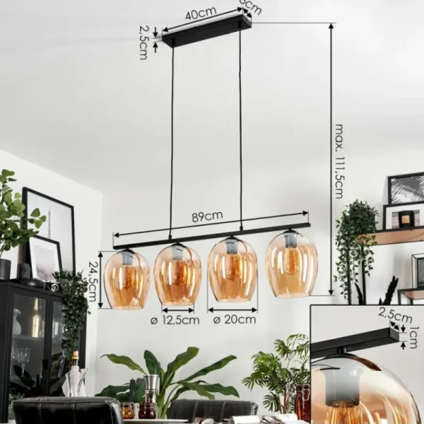 hofstein Suspension Verre 20cm Vevino Ambre, 4 lumières* Lampes En Verre