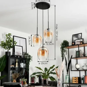 hofstein Suspension Verre 20cm Vevino Ambre, Clair, 3 lumières* Lampes En Verre