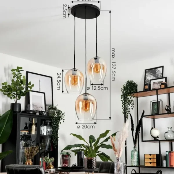 hofstein Suspension Verre 20cm Vevino Ambre, Clair, 3 lumières* Lampes En Verre