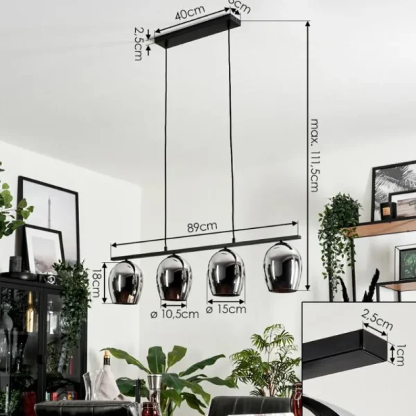 hofstein Suspension Verre 15cm Vevino Chrome, Fumé, 4 lumières* Lampes Modernes