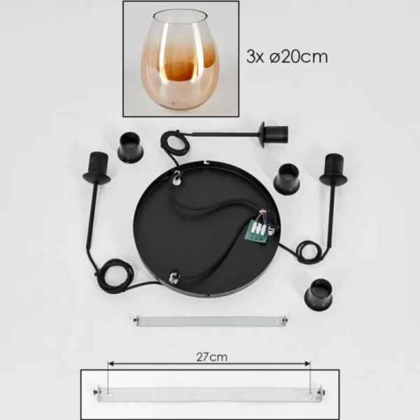 hofstein Suspension Verre 20cm Vevino Ambre, Clair, 3 lumières* Lampes En Verre