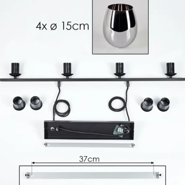 hofstein Suspension Verre 15cm Vevino Chrome, Fumé, 4 lumières* Lampes Modernes