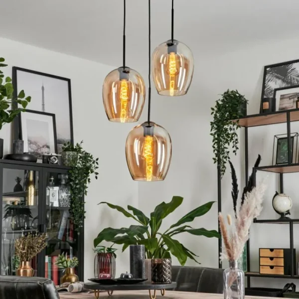 hofstein Suspension Verre 20cm Vevino Ambre, 3 lumières* Lampes En Verre