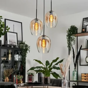 hofstein Suspension Verre 20cm Vevino Ambre, Clair, 3 lumières* Lampes En Verre