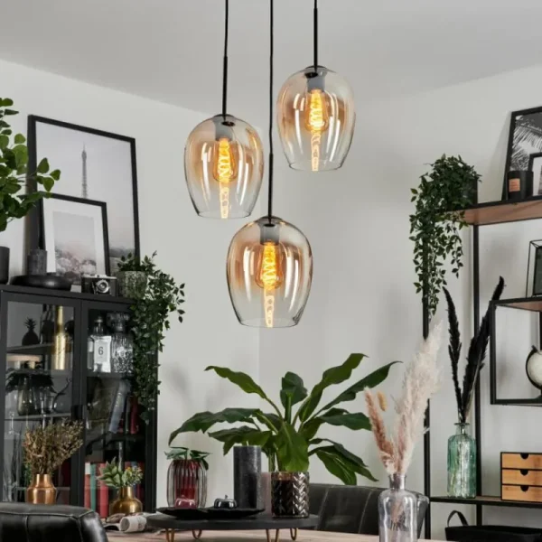 hofstein Suspension Verre 20cm Vevino Ambre, Clair, 3 lumières* Lampes En Verre